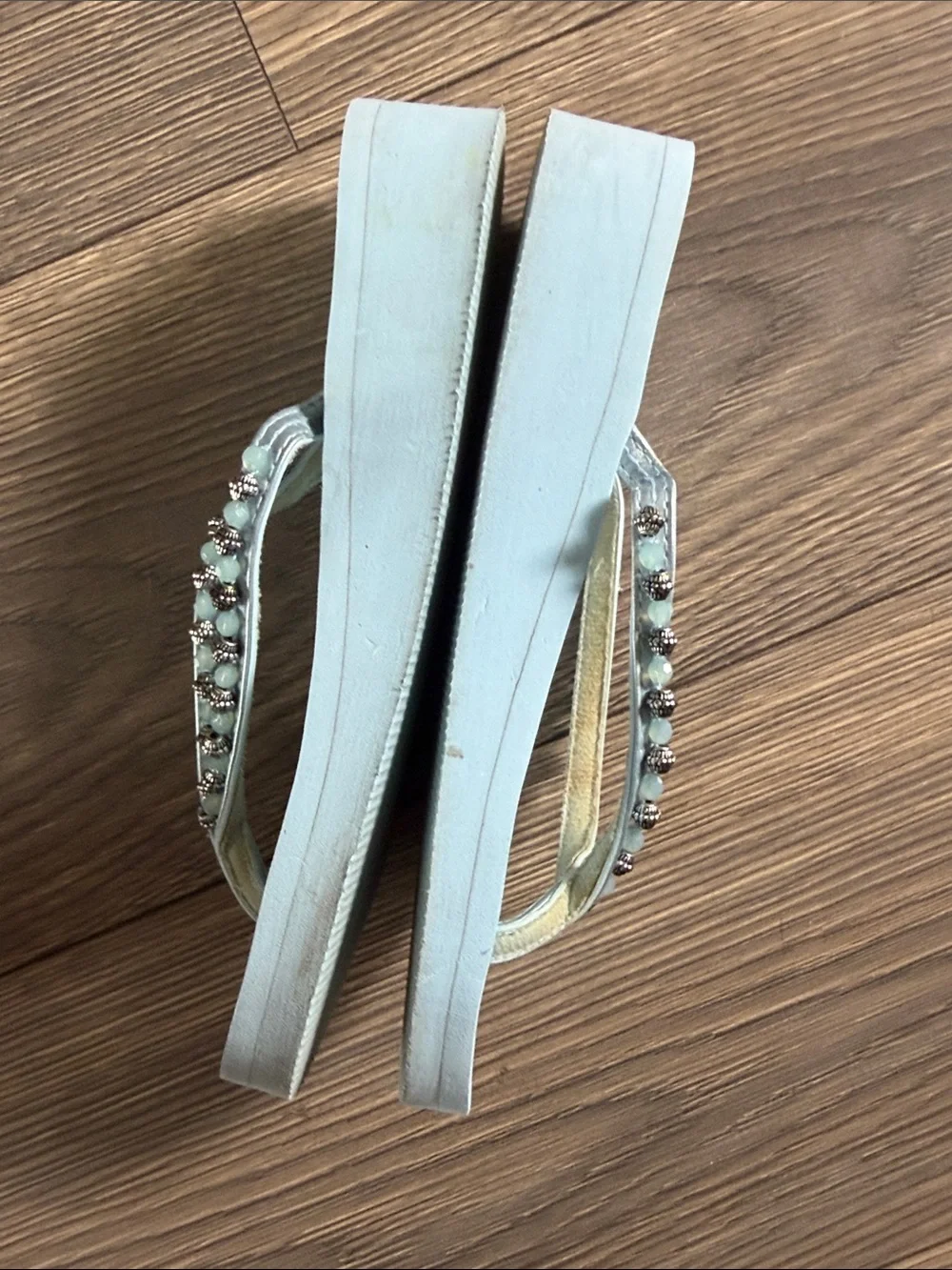 ESNY Light Blue Beaded Women's Flip Flop Sandals